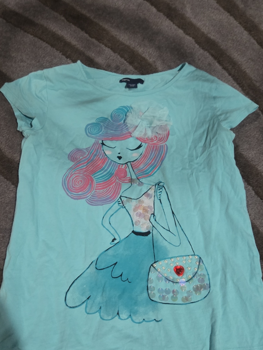GAP Aqua Girls Graphic Tee with Pastel Illustration
